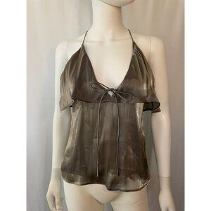 Zara Women's Blouse Top Silk Gold Brown V-Neck Size XS